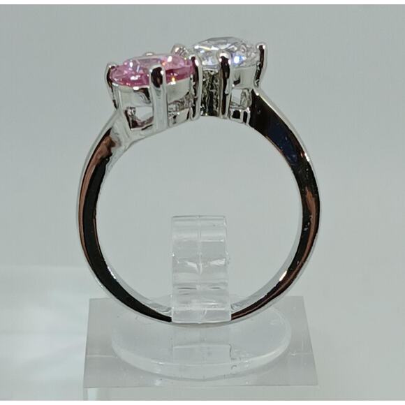 Vintage Size 9 Ring Pink Sim Diamond CZ Silver Tone White Gold GP Engagement NOS - Picture 5 of 9